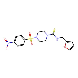 N-(furan-2-ylmethyl)-4-(4-nitrophenyl)sulfonylpiperazine-1-carbothioamide structure