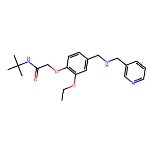 N-tert-butyl-2-(2-ethoxy-4-{[(pyridin-3-ylmethyl)amino]methyl}phenoxy)acetamide structure