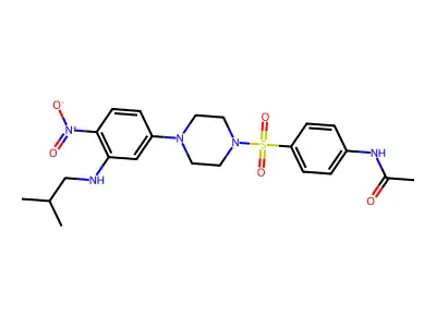 N-[4-[4-[3-(2-methylpropylamino)-4-nitrophenyl]piperazin-1-yl]sulfonylphenyl]acetamide structure