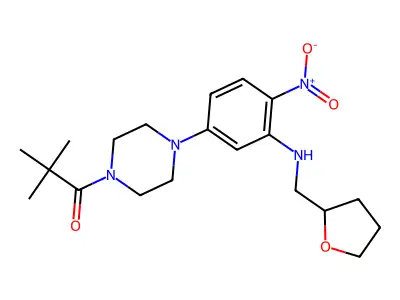 2,2-dimethyl-1-[4-[4-nitro-3-(oxolan-2-ylmethylamino)phenyl]piperazin-1-yl]propan-1-one structure