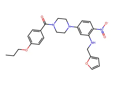 [4-[3-(furan-2-ylmethylamino)-4-nitrophenyl]piperazin-1-yl]-(4-propoxyphenyl)methanone structure