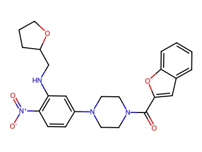 1-benzofuran-2-yl-[4-[4-nitro-3-(oxolan-2-ylmethylamino)phenyl]piperazin-1-yl]methanone structure