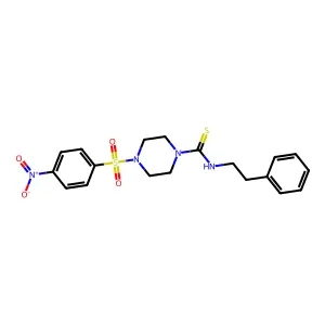 4-[(4-nitrophenyl)sulfonyl]-N-(2-phenylethyl)piperazine-1-carbothioamide structure