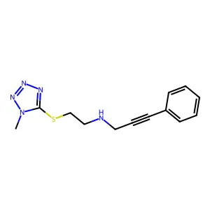 N-[2-(1-methyltetrazol-5-yl)sulfanylethyl]-3-phenylprop-2-yn-1-amine structure