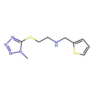 2-(1-methyltetrazol-5-yl)sulfanyl-N-(thiophen-2-ylmethyl)ethanamine structure