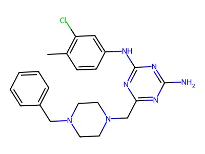 6-[(4-benzylpiperazin-1-yl)methyl]-N-(3-chloro-4-methylphenyl)-1,3,5-triazine-2,4-diamine structure