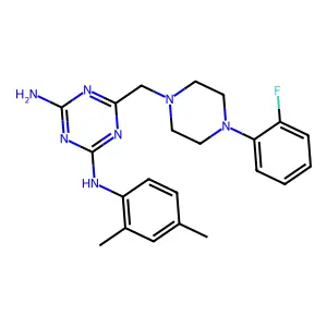 N-(2,4-dimethylphenyl)-6-{[4-(2-fluorophenyl)piperazin-1-yl]methyl}-1,3,5-triazine-2,4-diamine structure