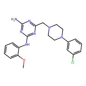 6-{[4-(3-chlorophenyl)piperazin-1-yl]methyl}-N-(2-methoxyphenyl)-1,3,5-triazine-2,4-diamine structure