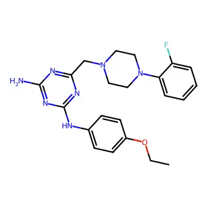 N-(4-ethoxyphenyl)-6-{[4-(2-fluorophenyl)piperazin-1-yl]methyl}-1,3,5-triazine-2,4-diamine structure