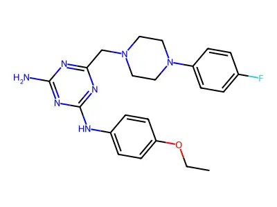 N-(4-amino-6-{[4-(4-fluorophenyl)piperazino]methyl}-1,3,5-triazin-2-yl)-N-(4-ethoxyphenyl)amine structure