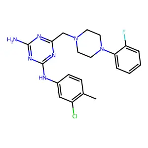 N-(3-chloro-4-methylphenyl)-6-{[4-(2-fluorophenyl)piperazin-1-yl]methyl}-1,3,5-triazine-2,4-diamine structure