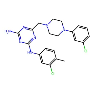 N-(3-chloro-4-methylphenyl)-6-((4-(3-chlorophenyl)-1-piperazinyl)methyl)-1,3,5-triazine-2,4-diamine structure
