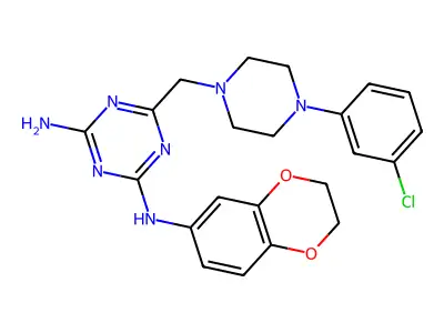 6-{[4-(3-chlorophenyl)piperazin-1-yl]methyl}-N-(2,3-dihydro-1,4-benzodioxin-6-yl)-1,3,5-triazine-2,4-diamine structure