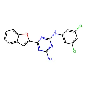 6-(1-benzofuran-2-yl)-N-(3,5-dichlorophenyl)-1,3,5-triazine-2,4-diamine structure