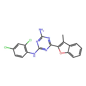 N-(2,4-dichlorophenyl)-6-(3-methyl-1-benzofuran-2-yl)-1,3,5-triazine-2,4-diamine structure