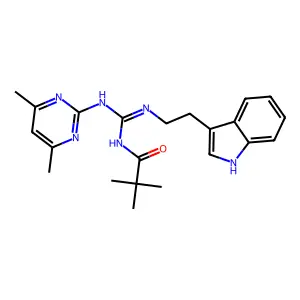 N-[(Z)-[(4,6-dimethylpyrimidin-2-yl)amino]{[2-(1H-indol-3-yl)ethyl]amino}methylidene]-2,2-dimethylpropanamide structure