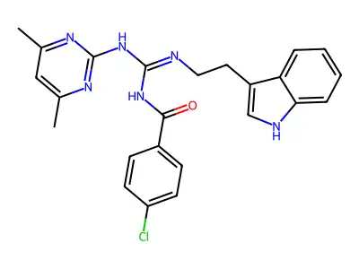 4-chloro-N-[(Z)-[(4,6-dimethylpyrimidin-2-yl)amino]{[2-(1H-indol-3-yl)ethyl]amino}methylidene]benzamide structure