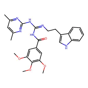 N-[(Z)-[(4,6-dimethylpyrimidin-2-yl)amino]{[2-(1H-indol-3-yl)ethyl]amino}methylidene]-3,4,5-trimethoxybenzamide structure