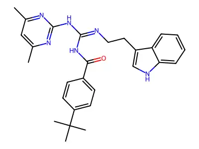 4-tert-butyl-N-[(Z)-[(4,6-dimethylpyrimidin-2-yl)amino]{[2-(1H-indol-3-yl)ethyl]amino}methylidene]benzamide structure