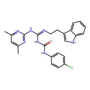 1-(4-chlorophenyl)-3-[(Z)-[(4,6-dimethylpyrimidin-2-yl)amino]{[2-(1H-indol-3-yl)ethyl]amino}methylidene]urea structure