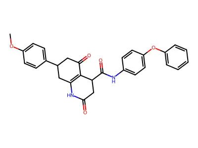 7-(4-methoxyphenyl)-2,5-dioxo-N-(4-phenoxyphenyl)-1,2,3,4,5,6,7,8-octahydroquinoline-4-carboxamide structure