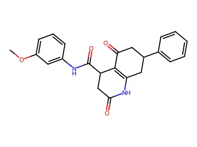 2-hydroxy-N-(3-methoxyphenyl)-5-oxo-7-phenyl-3,4,5,6,7,8-hexahydroquinoline-4-carboxamide structure