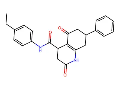 N-(4-ethylphenyl)-2,5-dioxo-7-phenyl-1,2,3,4,5,6,7,8-octahydroquinoline-4-carboxamide structure