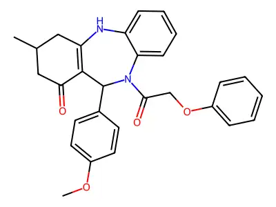 11-(4-methoxyphenyl)-3-methyl-10-(phenoxyacetyl)-2,3,4,5,10,11-hexahydro-1H-dibenzo[b,e][1,4]diazepin-1-one structure