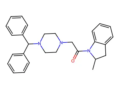 2-[4-(diphenylmethyl)piperazin-1-yl]-1-(2-methyl-2,3-dihydro-1H-indol-1-yl)ethanone structure