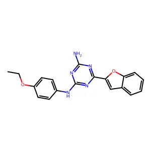 6-(1-benzofuran-2-yl)-N-(4-ethoxyphenyl)-1,3,5-triazine-2,4-diamine structure