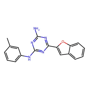6-(1-benzofuran-2-yl)-N-(3-methylphenyl)-1,3,5-triazine-2,4-diamine structure