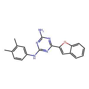6-(1-benzofuran-2-yl)-N-(3,4-dimethylphenyl)-1,3,5-triazine-2,4-diamine structure