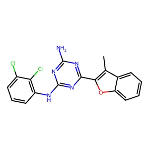 N-(2,3-dichlorophenyl)-6-(3-methyl-1-benzofuran-2-yl)-1,3,5-triazine-2,4-diamine structure