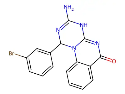 3-amino-1-(3-bromophenyl)-1,4-dihydro-6H-[1,3,5]triazino[1,2-a]quinazolin-6-one structure