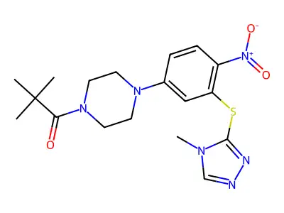 2,2-dimethyl-1-[4-[3-[(4-methyl-1,2,4-triazol-3-yl)sulfanyl]-4-nitrophenyl]piperazin-1-yl]propan-1-one structure