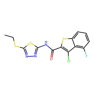 3-chloro-N-(5-ethylsulfanyl-1,3,4-thiadiazol-2-yl)-4-fluoro-1-benzothiophene-2-carboxamide structure
