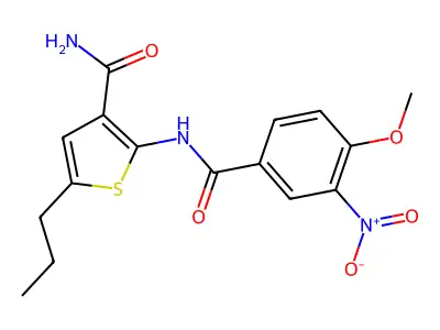 2-[(4-Methoxy-3-nitrobenzoyl)amino]-5-propylthiophene-3-carboxamide structure