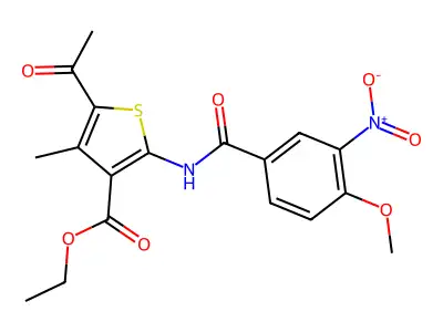 ETHYL 5-ACETYL-2-(4-METHOXY-3-NITROBENZAMIDO)-4-METHYLTHIOPHENE-3-CARBOXYLATE structure