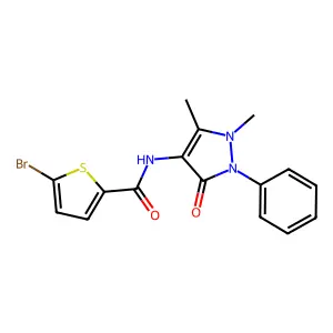 5-bromo-N-(1,5-dimethyl-3-oxo-2-phenylpyrazol-4-yl)thiophene-2-carboxamide structure
