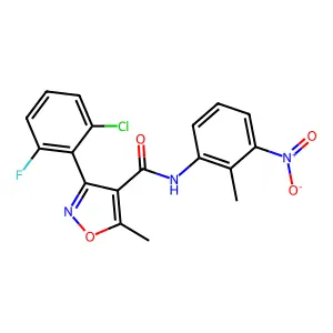 3-(2-chloro-6-fluorophenyl)-5-methyl-N-(2-methyl-3-nitrophenyl)-1,2-oxazole-4-carboxamide structure