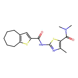 N,N,4-trimethyl-2-(5,6,7,8-tetrahydro-4H-cyclohepta[b]thiophene-2-carbonylamino)-1,3-thiazole-5-carboxamide structure