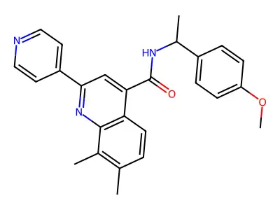 N-[1-(4-methoxyphenyl)ethyl]-7,8-dimethyl-2-pyridin-4-ylquinoline-4-carboxamide structure