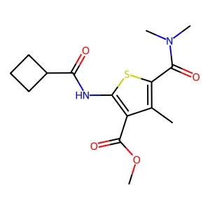 methyl 2-(cyclobutanecarbonylamino)-5-(dimethylcarbamoyl)-4-methylthiophene-3-carboxylate structure