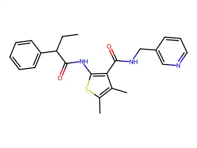 4,5-dimethyl-2-(2-phenylbutanoylamino)-N-(pyridin-3-ylmethyl)thiophene-3-carboxamide structure