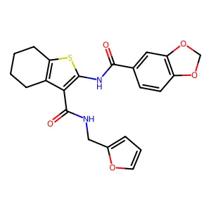 N-[3-(furan-2-ylmethylcarbamoyl)-4,5,6,7-tetrahydro-1-benzothiophen-2-yl]-1,3-benzodioxole-5-carboxamide structure