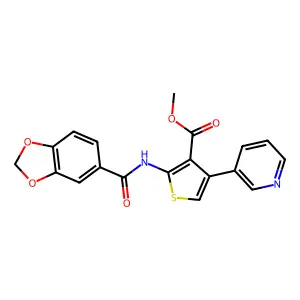 methyl 2-(1,3-benzodioxole-5-carbonylamino)-4-pyridin-3-ylthiophene-3-carboxylate structure