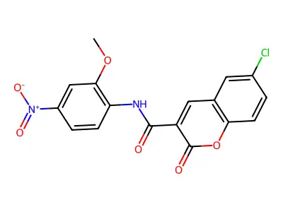 6-chloro-N-(2-methoxy-4-nitrophenyl)-2-oxochromene-3-carboxamide structure