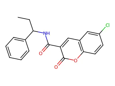 6-chloro-2-oxo-N-(1-phenylpropyl)chromene-3-carboxamide structure