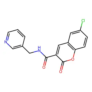 6-chloro-2-oxo-N-(pyridin-3-ylmethyl)-2H-chromene-3-carboxamide structure