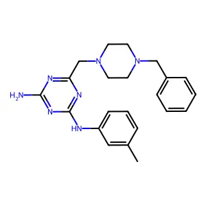 6-[(4-benzylpiperazin-1-yl)methyl]-N-(3-methylphenyl)-1,3,5-triazine-2,4-diamine structure